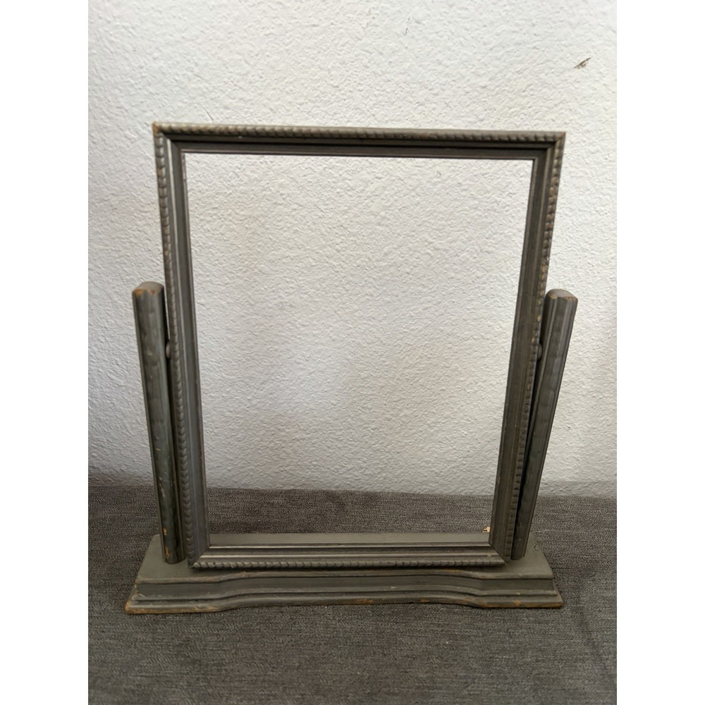 Swivel Picture Frame 9x7" Ornate Carved Gray Wood Art Deco Tilt Back Tabletop